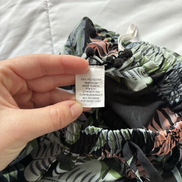 Womens Wide Leg Floral Tropical Beach Summer Cover Up Flowy Drawstring Green - Picture 7 of 10